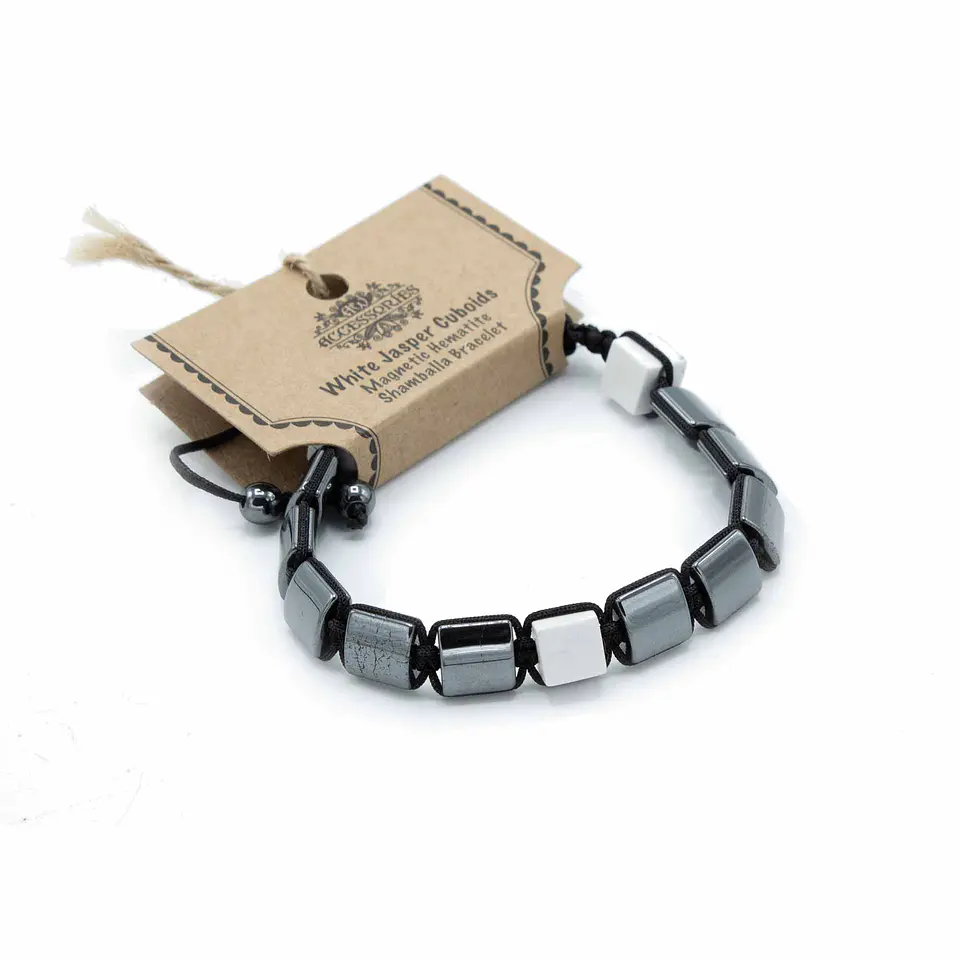 Pulseira Magnética Hematita Shamballa - Cuboides Jaspe Branco 1