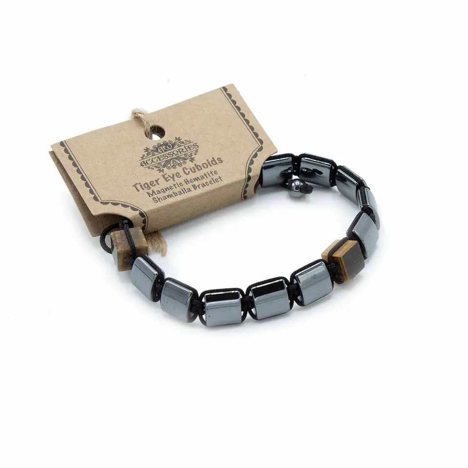 Pulseira Magnética Hematita Shamballa - Cubóides Olho de Tigre 1