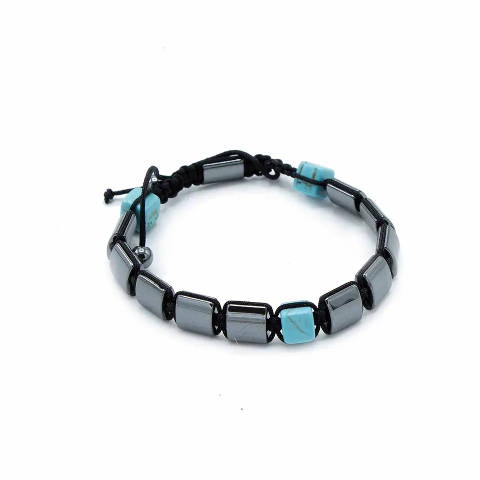Pulseira Magnética Hematita Shamballa - Cuboides Turquesa 2