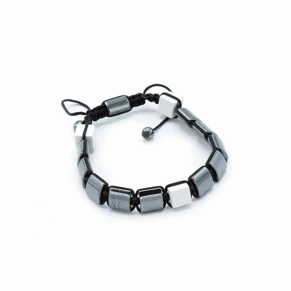 Pulseira Magnética Hematita Shamballa - Cuboides Jaspe Branco 2