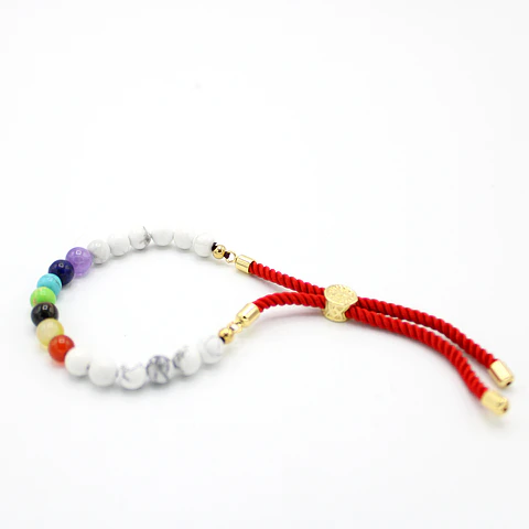 Pulseira Ajustável de Khaulite Branca e Pedras Multicolor