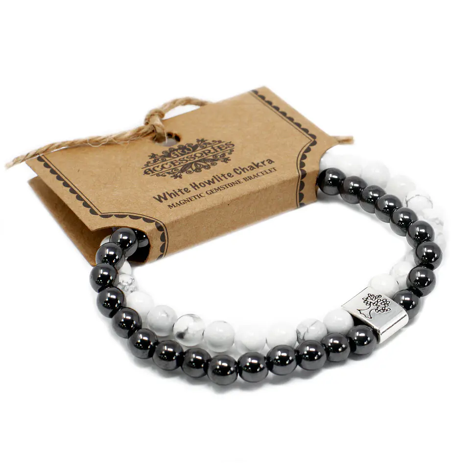 Pulseira Magnética de Pedras Preciosas - Chakra Howlite Branco 1