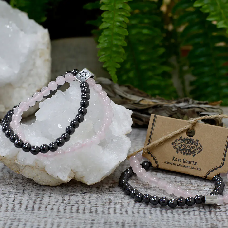 Pulseira Magnética de Pedras Preciosas - Quartzo Rosa 4