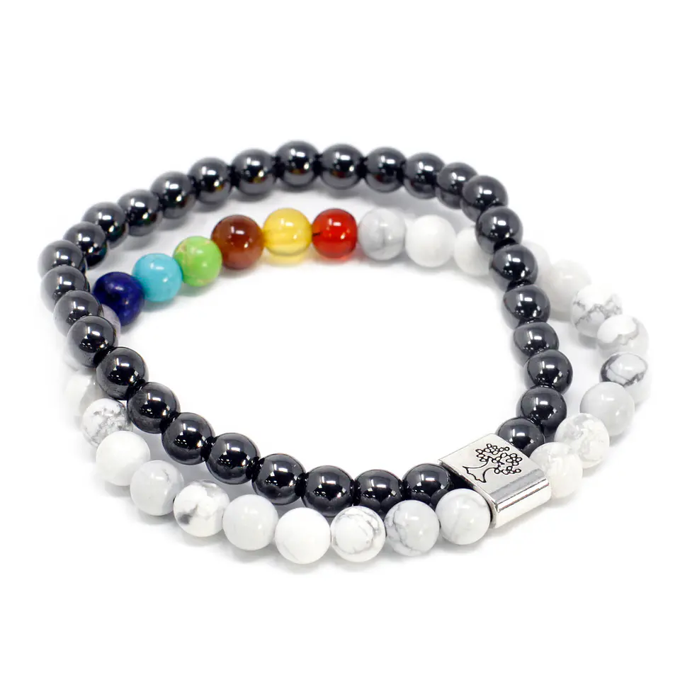 Pulseira Magnética de Pedras Preciosas - Chakra Howlite Branco 2