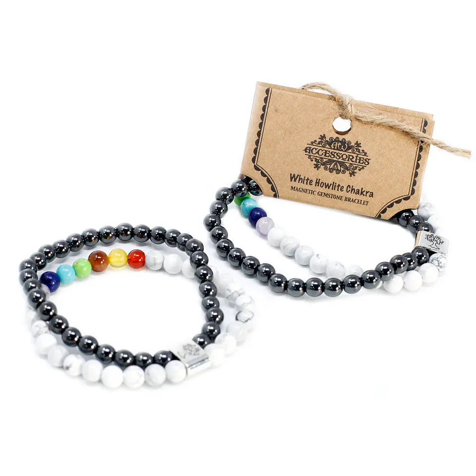 Pulseira Magnética de Pedras Preciosas - Chakra Howlite Branco 3