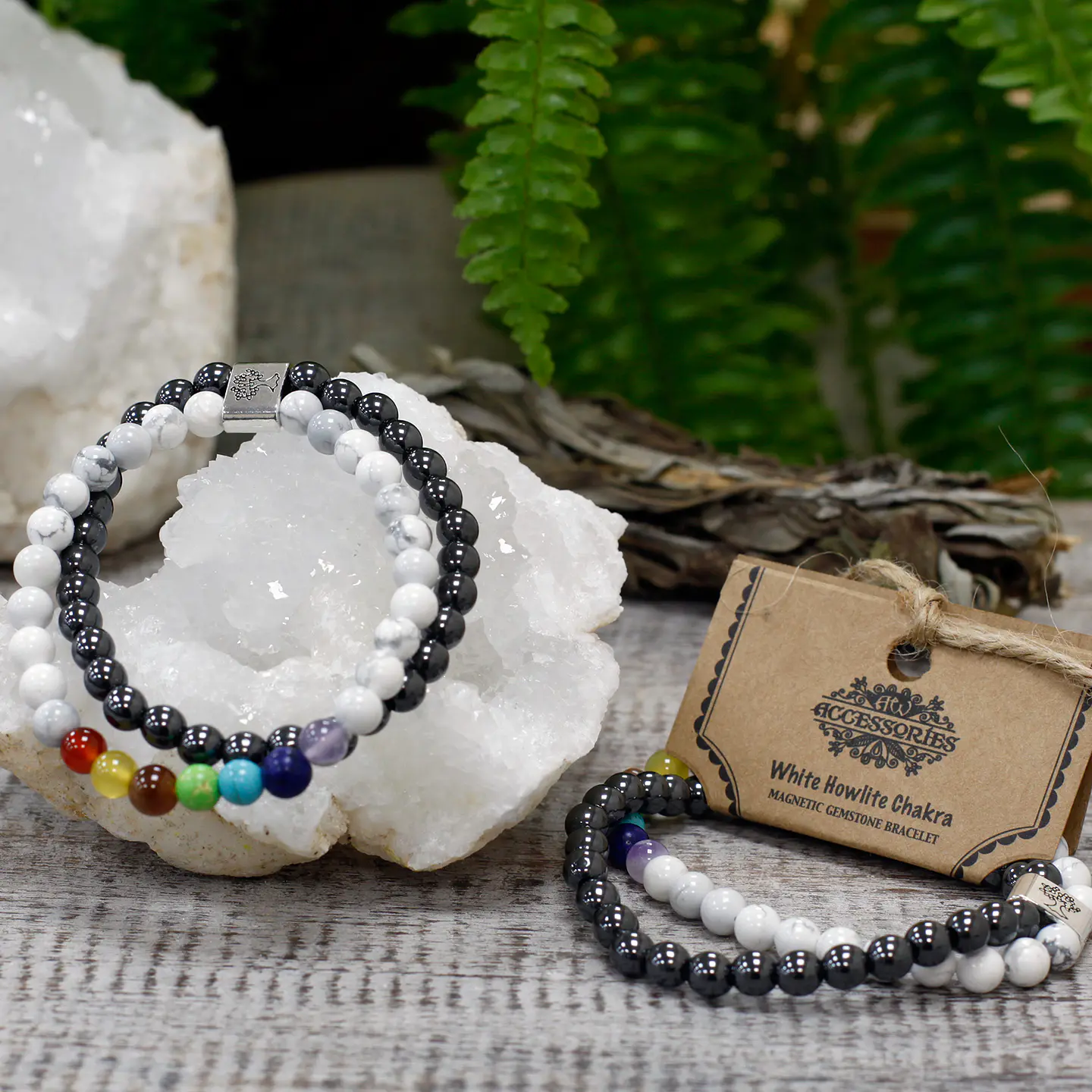 Pulseira Magnética de Pedras Preciosas - Chakra Howlite Branco 4