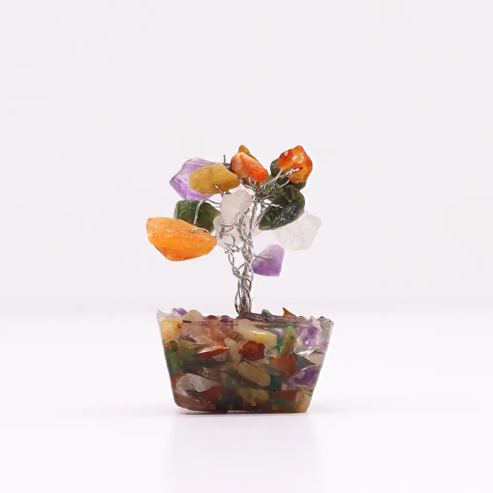 Mini Árvore de Pedras Preciosas em Base de Orgonite - Multi Pedras (15 Pedras) 1