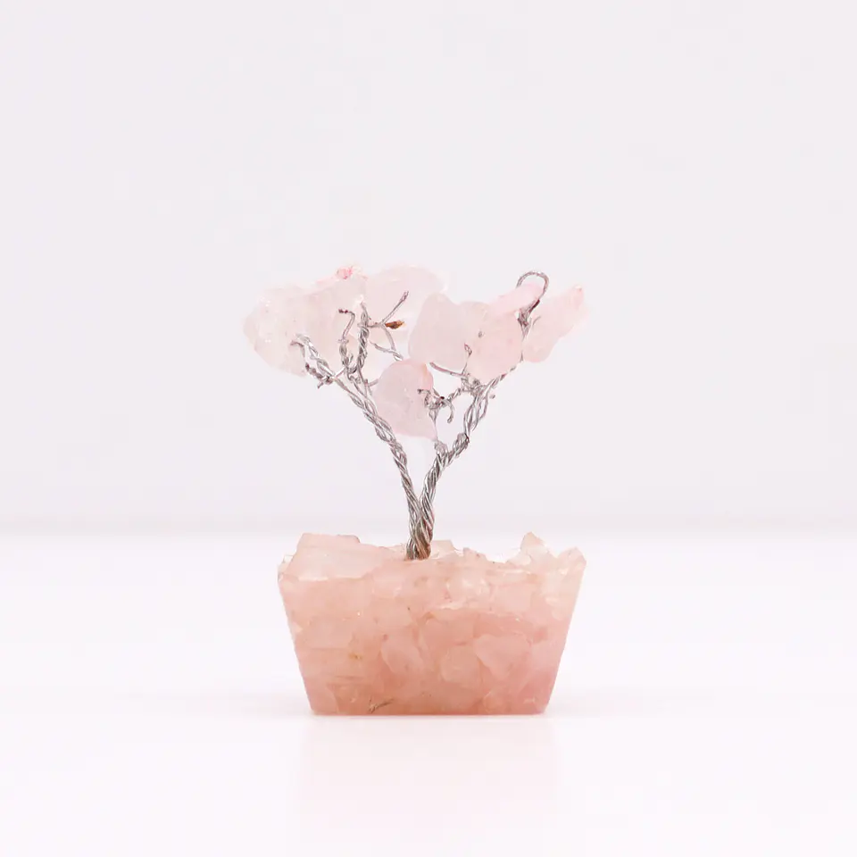 Mini Árvore de Pedras Preciosas sobre Base de Orgonite - Quartzo Rosa (15 Pedras) 1