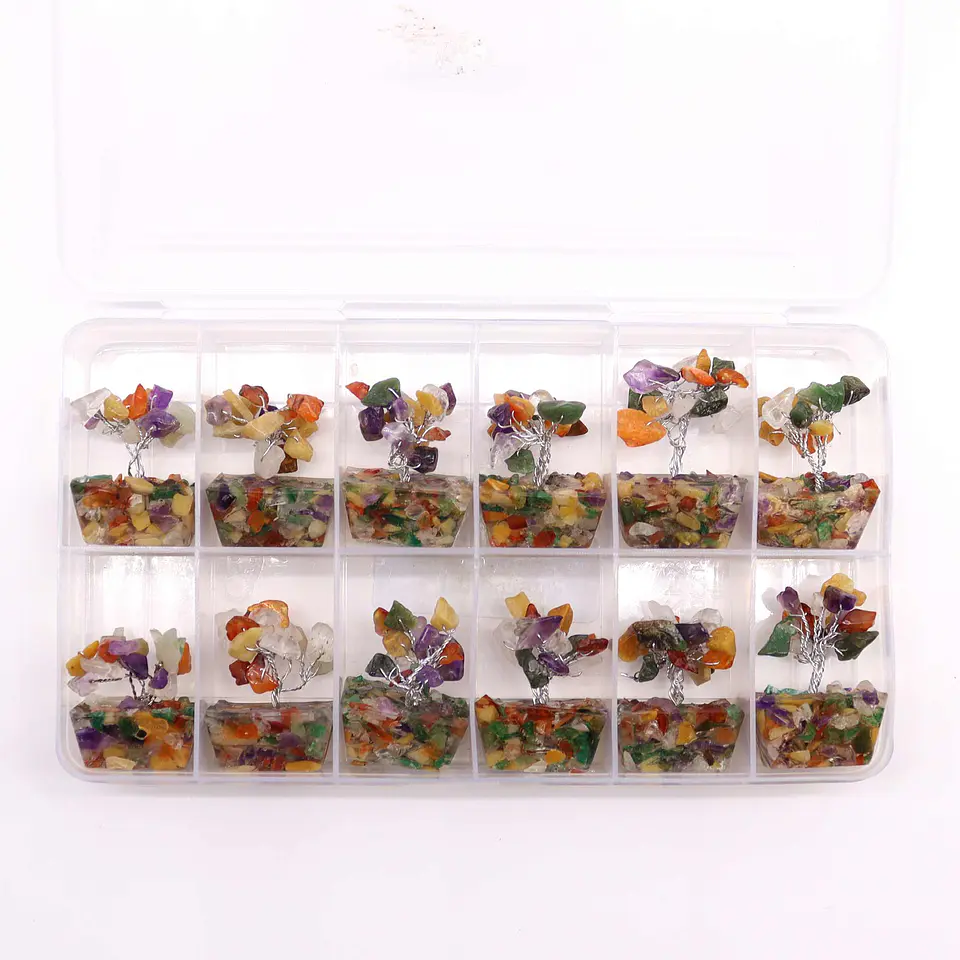 Mini Árvore de Pedras Preciosas em Base de Orgonite - Multi Pedras (15 Pedras) 2