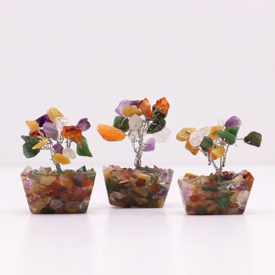 Mini Árvore de Pedras Preciosas em Base de Orgonite - Multi Pedras (15 Pedras) 3