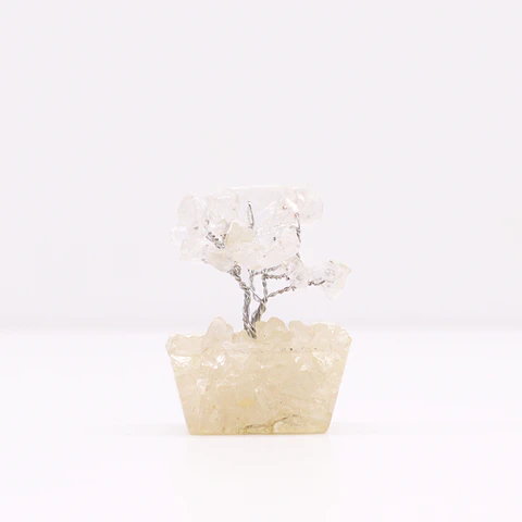Mini Árvore de Pedras Preciosas em Base de Orgonite - Quartzo Rocha (15 Pedras)