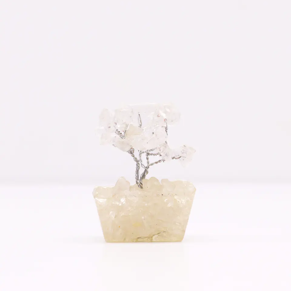 Mini Árvore de Pedras Preciosas em Base de Orgonite - Quartzo Rocha (15 Pedras) 1