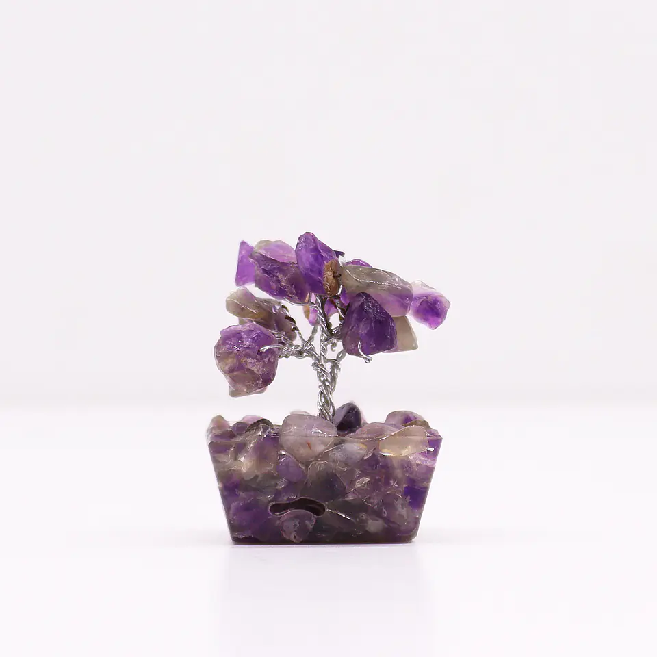 Mini árvore de pedras preciosas sobre base de orgonite - Ametista (15 pedras) 1