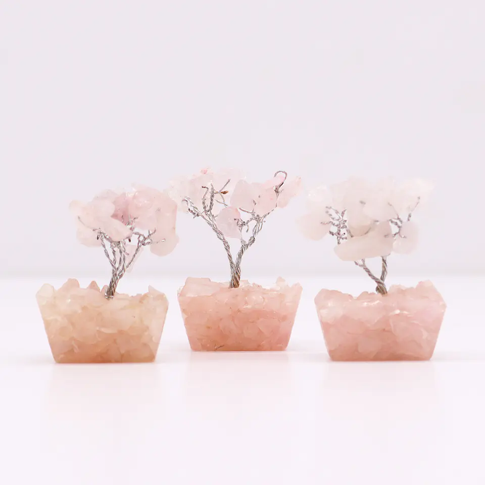 Mini Árvore de Pedras Preciosas sobre Base de Orgonite - Quartzo Rosa (15 Pedras) 3
