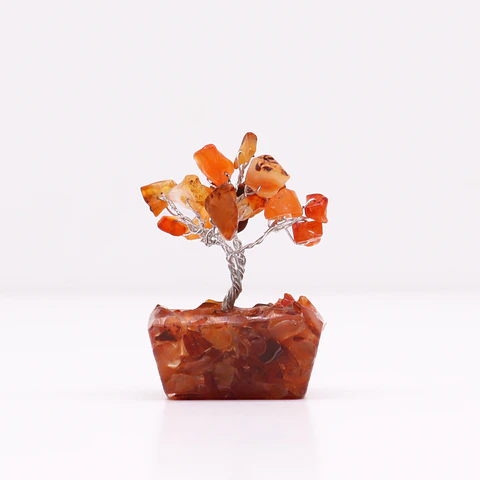 Mini Árvore de Pedras Preciosas em Base de Orgonite - Cornalina (15 Pedras)