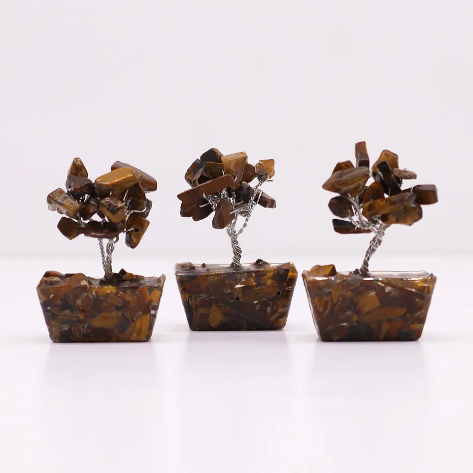 Mini Árvore de Pedras Preciosas em Base de Orgonite - Olho de Tigre (15 Pedras) 3