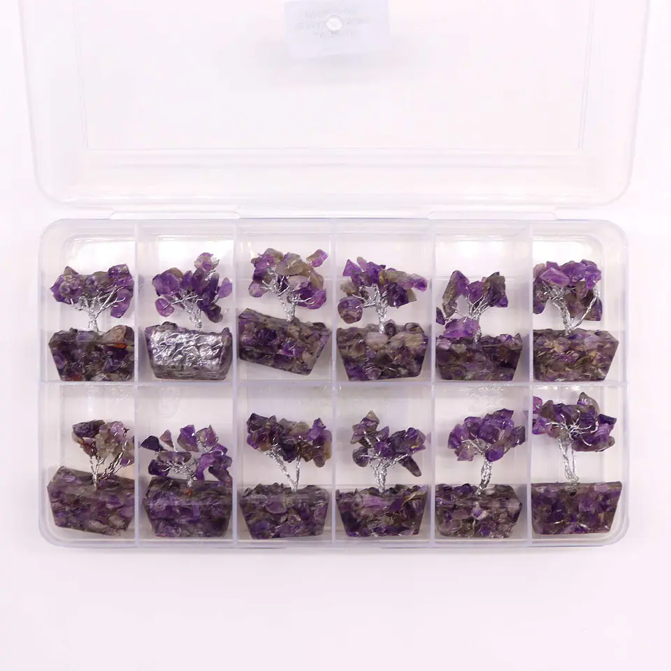 Mini árvore de pedras preciosas sobre base de orgonite - Ametista (15 pedras) 2