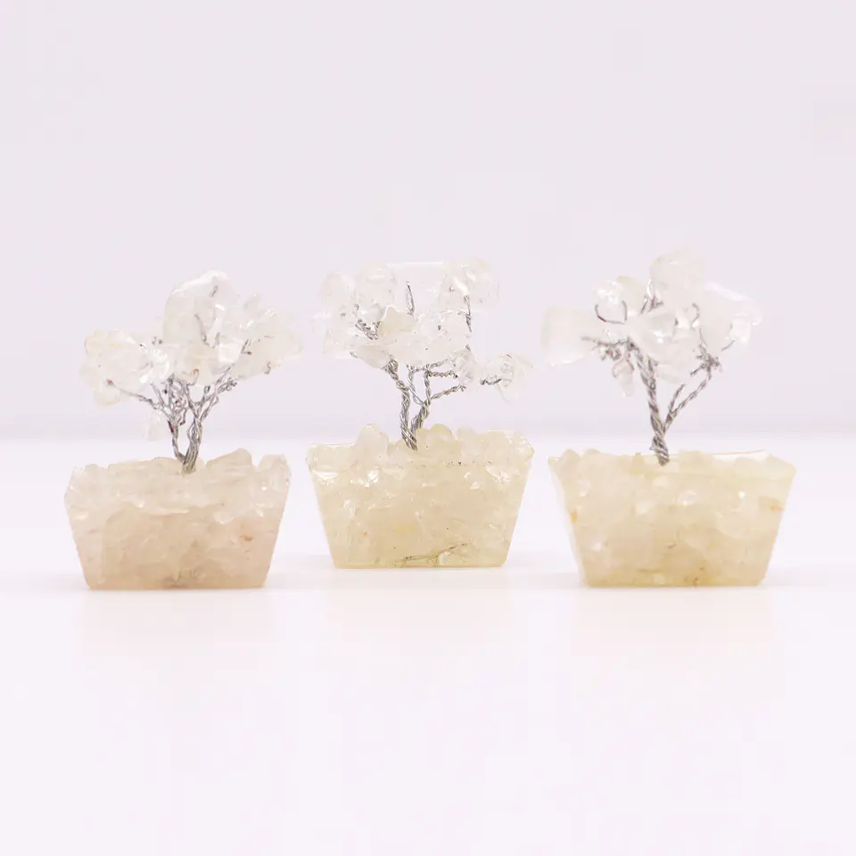 Mini Árvore de Pedras Preciosas em Base de Orgonite - Quartzo Rocha (15 Pedras) 3