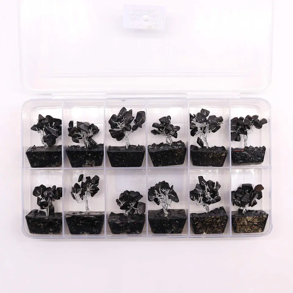 Mini Árvore de Pedras Preciosas em Base de Orgonite - Ágata Negra (15 Pedras) 2
