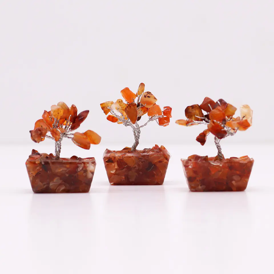 Mini Árvore de Pedras Preciosas em Base de Orgonite - Cornalina (15 Pedras) 3