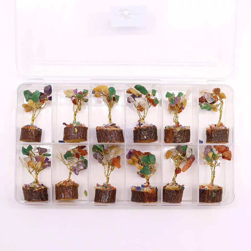 Mini Árvore de Pedras Preciosas em Base de Madeira - Multi Pedras (15 Pedras) 2