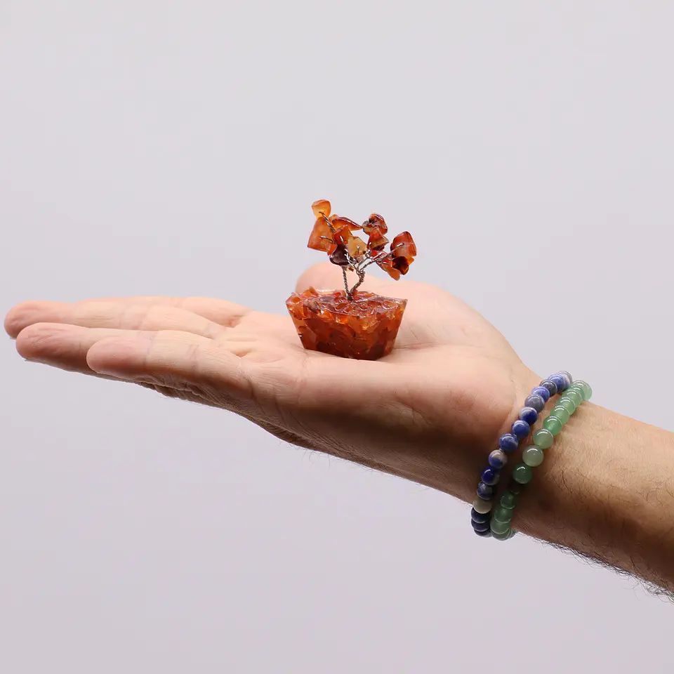 Mini Árvore de Pedras Preciosas em Base de Orgonite - Cornalina (15 Pedras) 4
