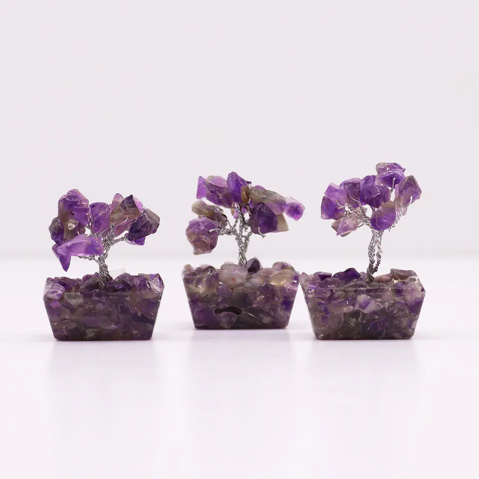 Mini árvore de pedras preciosas sobre base de orgonite - Ametista (15 pedras) 3