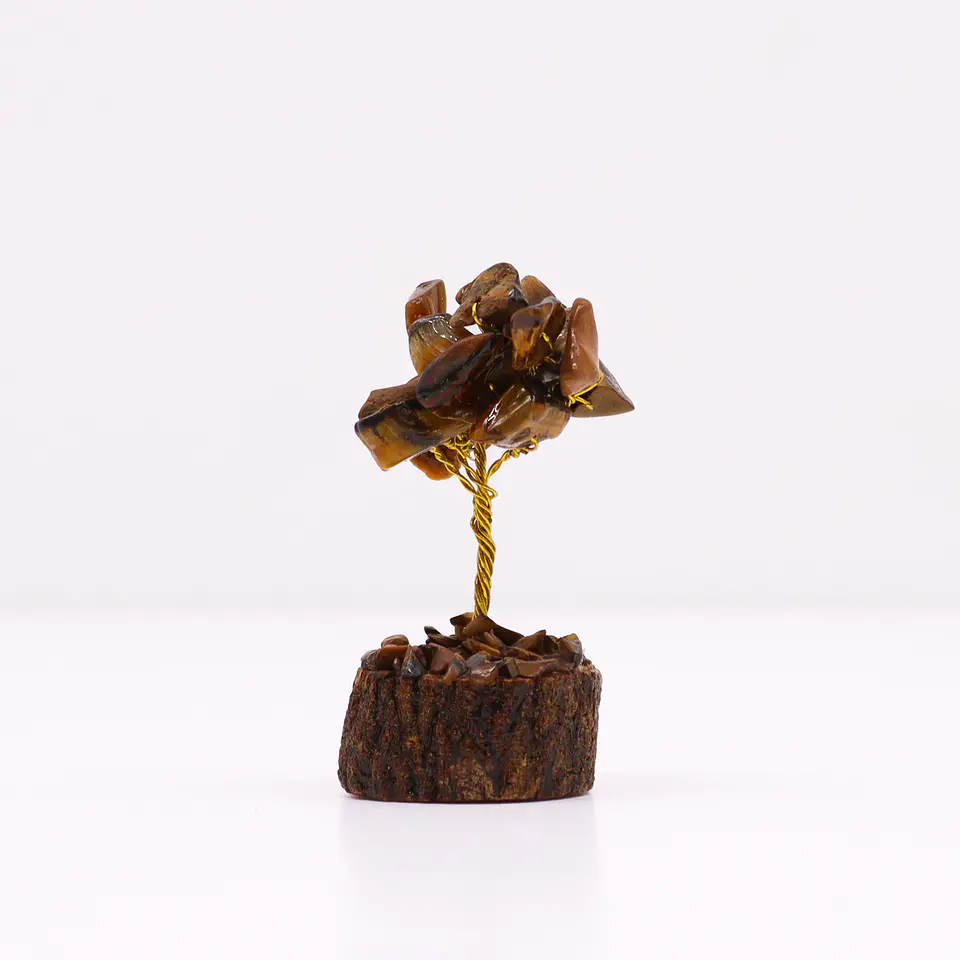 Mini Árvore de Pedras Preciosas em Base de Madeira - Olho de Tigre (15 Pedras) 1