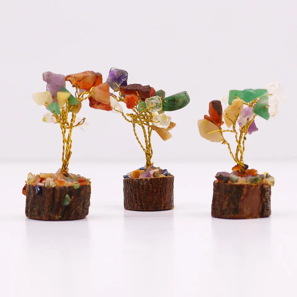 Mini Árvore de Pedras Preciosas em Base de Madeira - Multi Pedras (15 Pedras) 3
