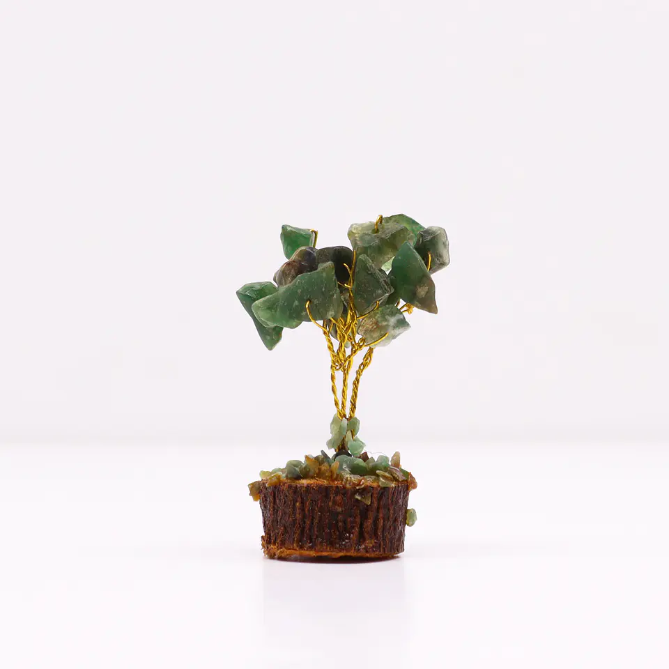 Mini Árvore de Pedras Preciosas em Base de Madeira - Aventurina Verde (15 Pedras) 1