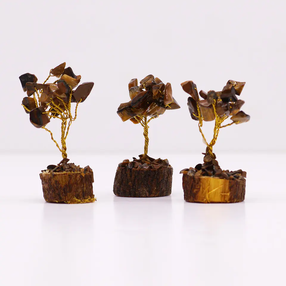 Mini Árvore de Pedras Preciosas em Base de Madeira - Olho de Tigre (15 Pedras) 3