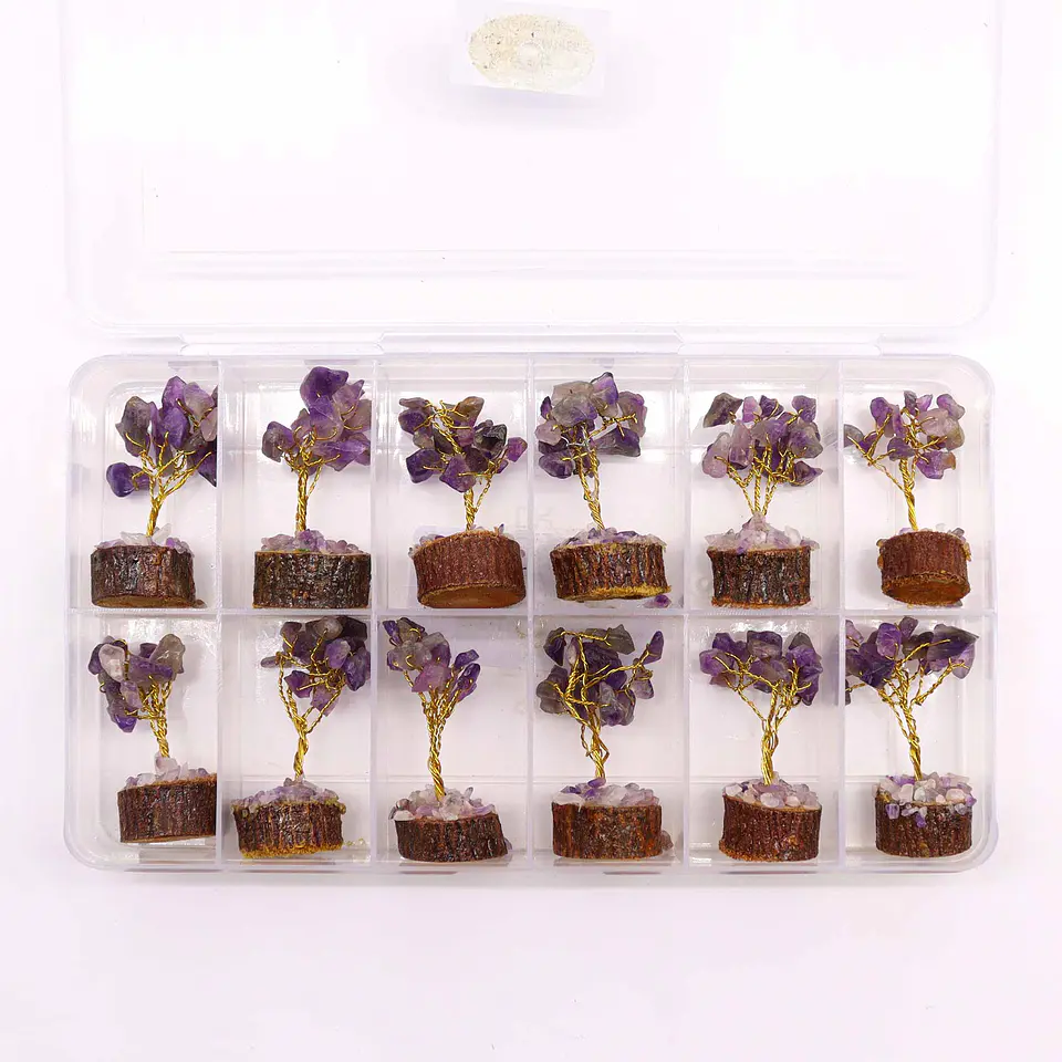 Mini Árvore de Pedras Preciosas em Base de Madeira - Ametista (15 Pedras) 2