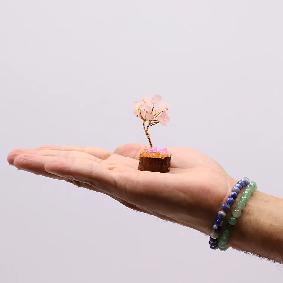 Mini Árvore de Pedras Preciosas em Base de Madeira - Quartzo Rosa (15 Pedras) 4