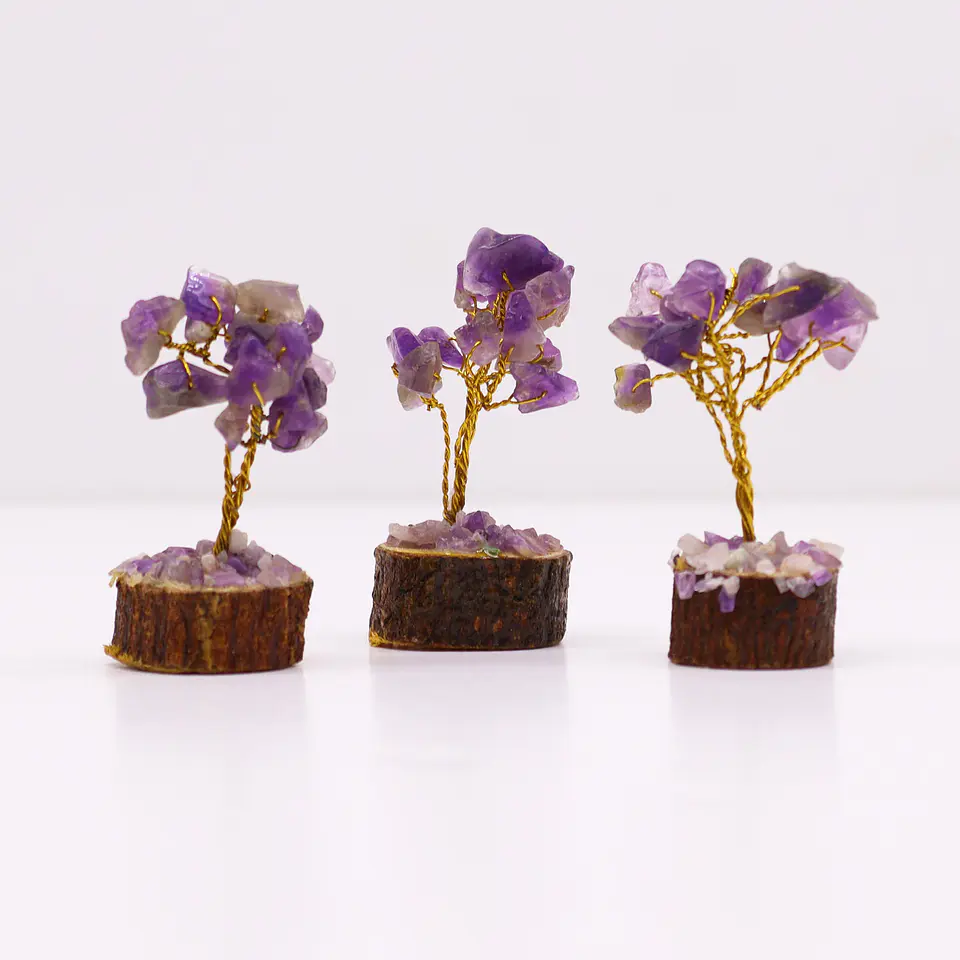 Mini Árvore de Pedras Preciosas em Base de Madeira - Ametista (15 Pedras) 3