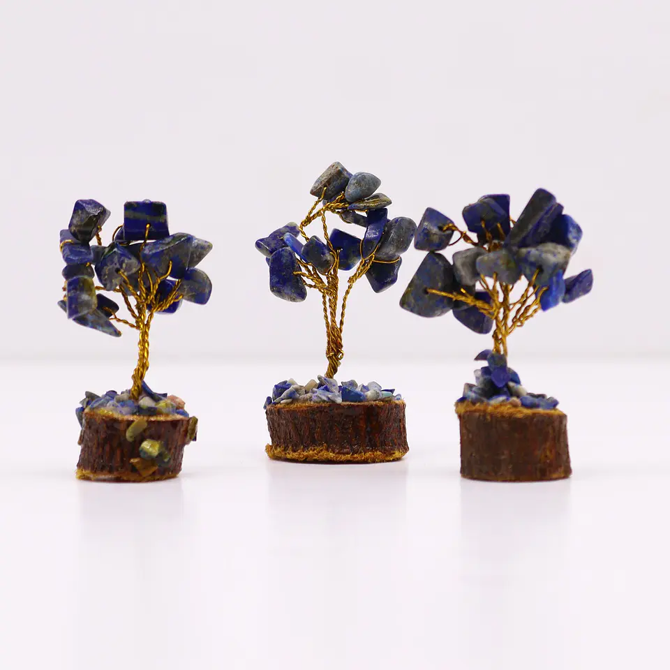 Mini Árvore de Pedras Preciosas em Base de Madeira - Sodalita (15 Pedras) 3