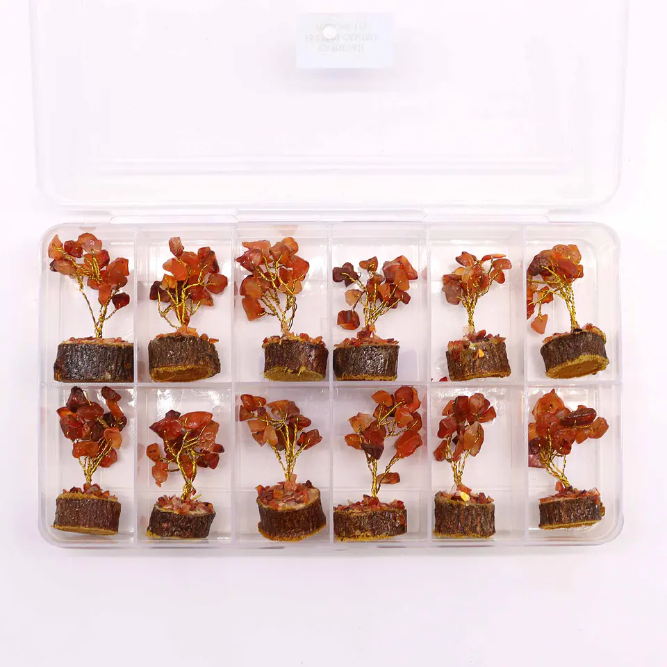 Mini Árvore de Pedras Preciosas em Base de Madeira - Cornalina (15 Pedras) 2