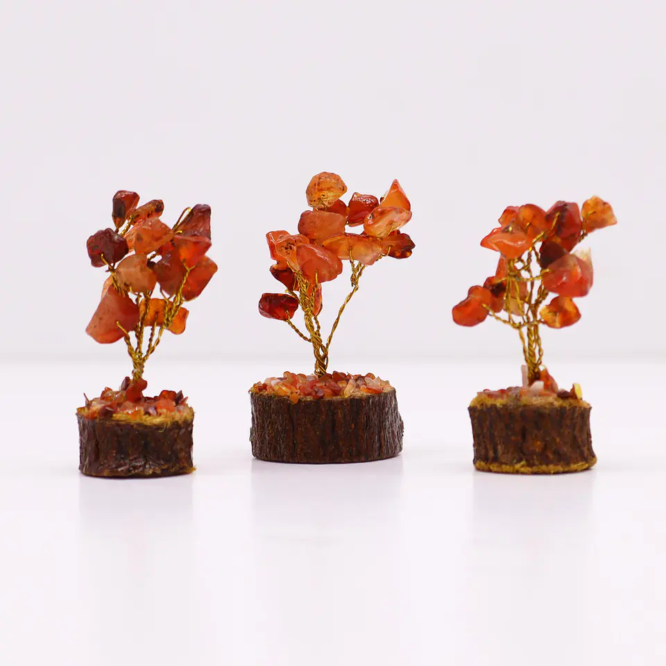 Mini Árvore de Pedras Preciosas em Base de Madeira - Cornalina (15 Pedras) 3