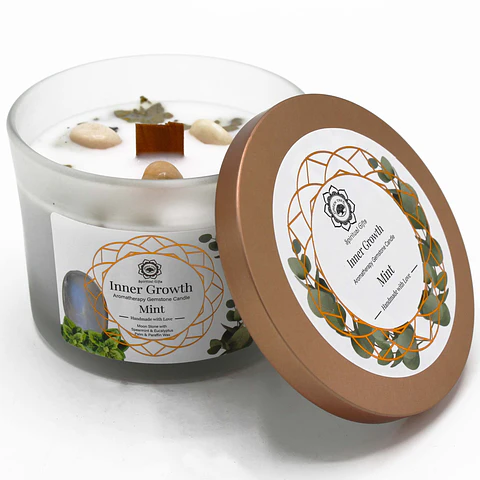 Vela Perfumada com Menta e Pedra da Lua - Crescimento Interior