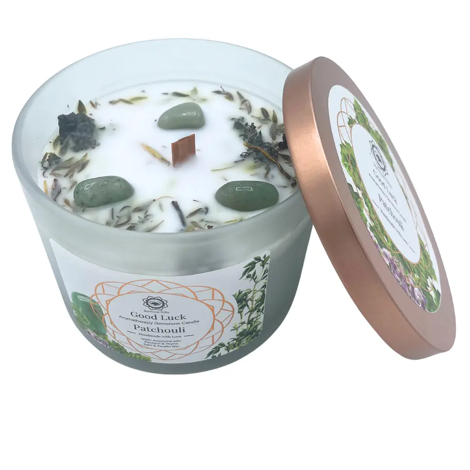 Vela Perfumada com Patchouli e Aventurina Verde - Sorte 2