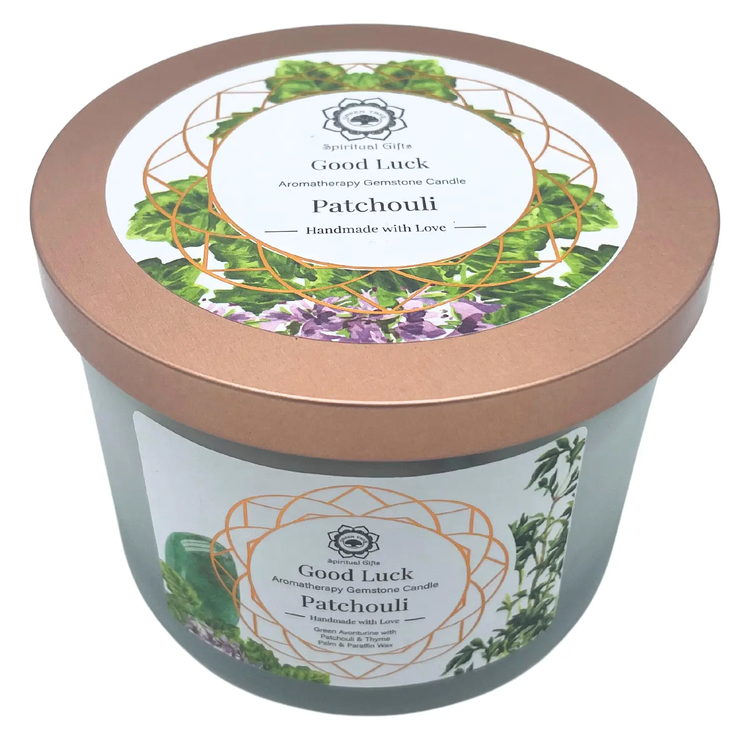 Vela Perfumada com Patchouli e Aventurina Verde - Sorte 3