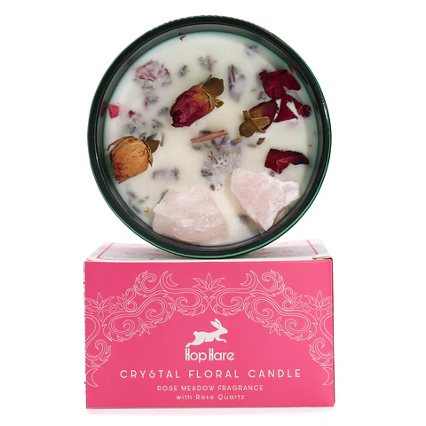 Vela Perfumada Floral com Quartzo Rosa - Amor