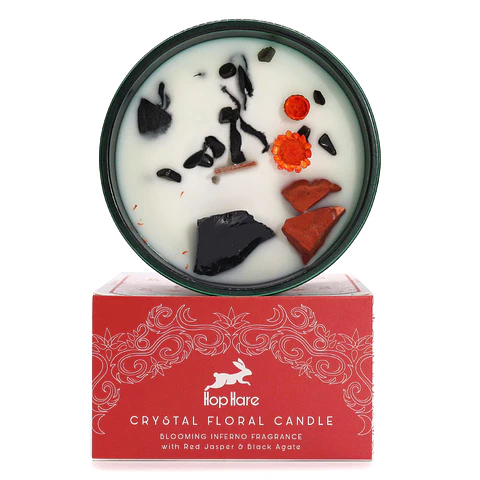 Vela Perfumada Floral com Jaspe Vermelho e Ágata Preta