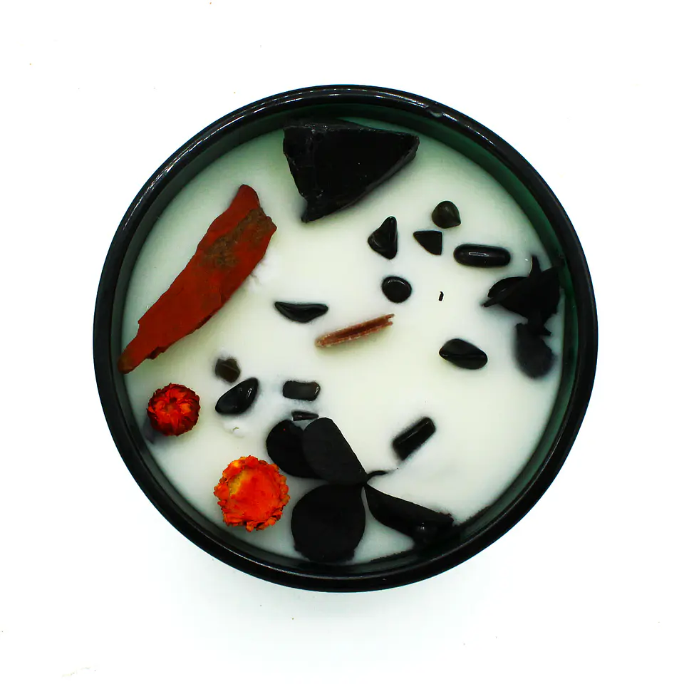Vela Perfumada Floral com Jaspe Vermelho e Ágata Preta 3