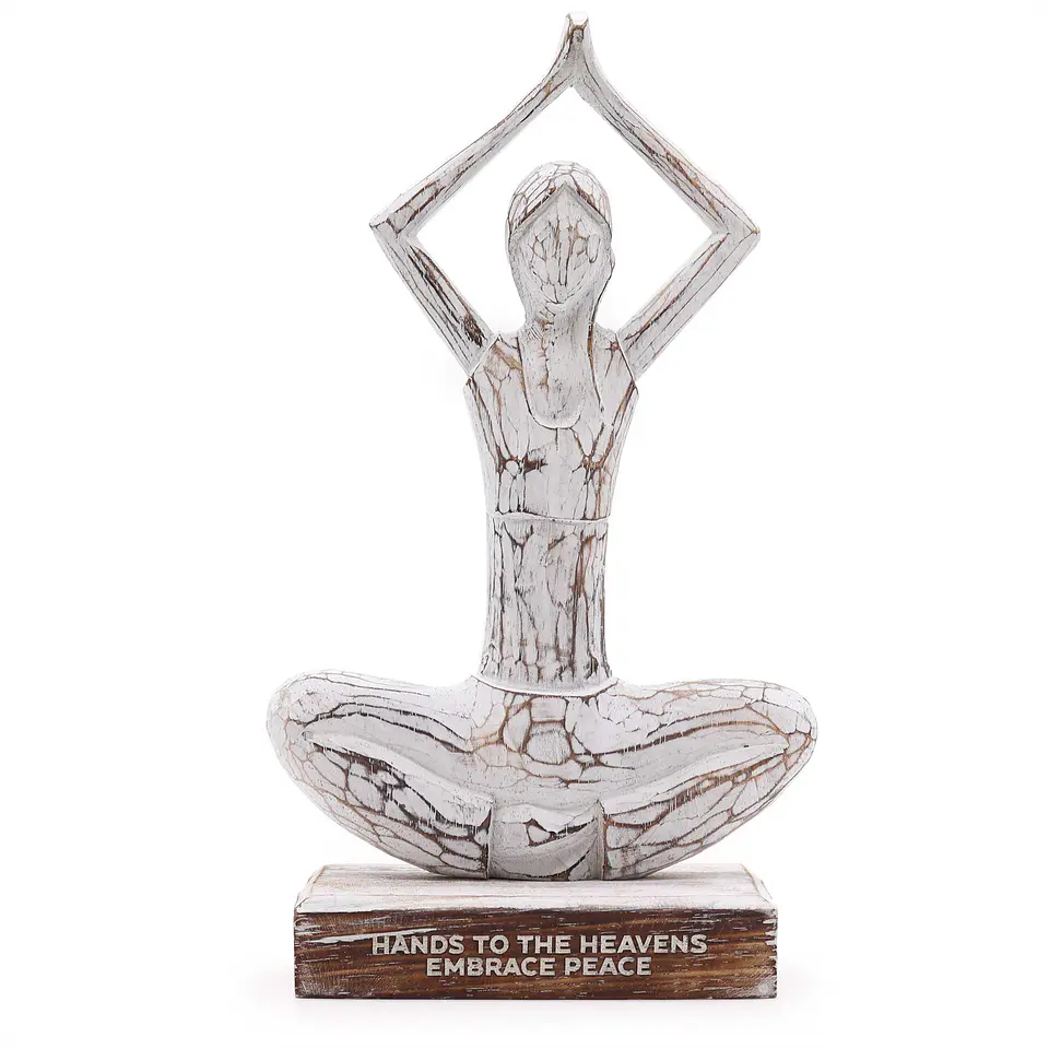 Escultura Decorativa em Madeira Albasia – Figura Feminina de Yoga (Urdhva Hastasana) 1
