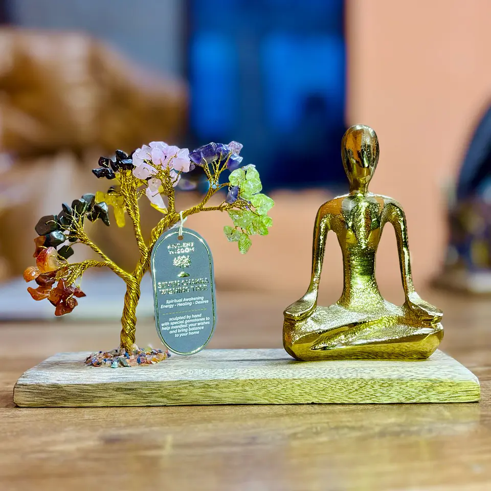 Jardim Decorativo com Pedras Naturais dos Sete Chakras e Escultura em Alumínio – 100 Pedras 1