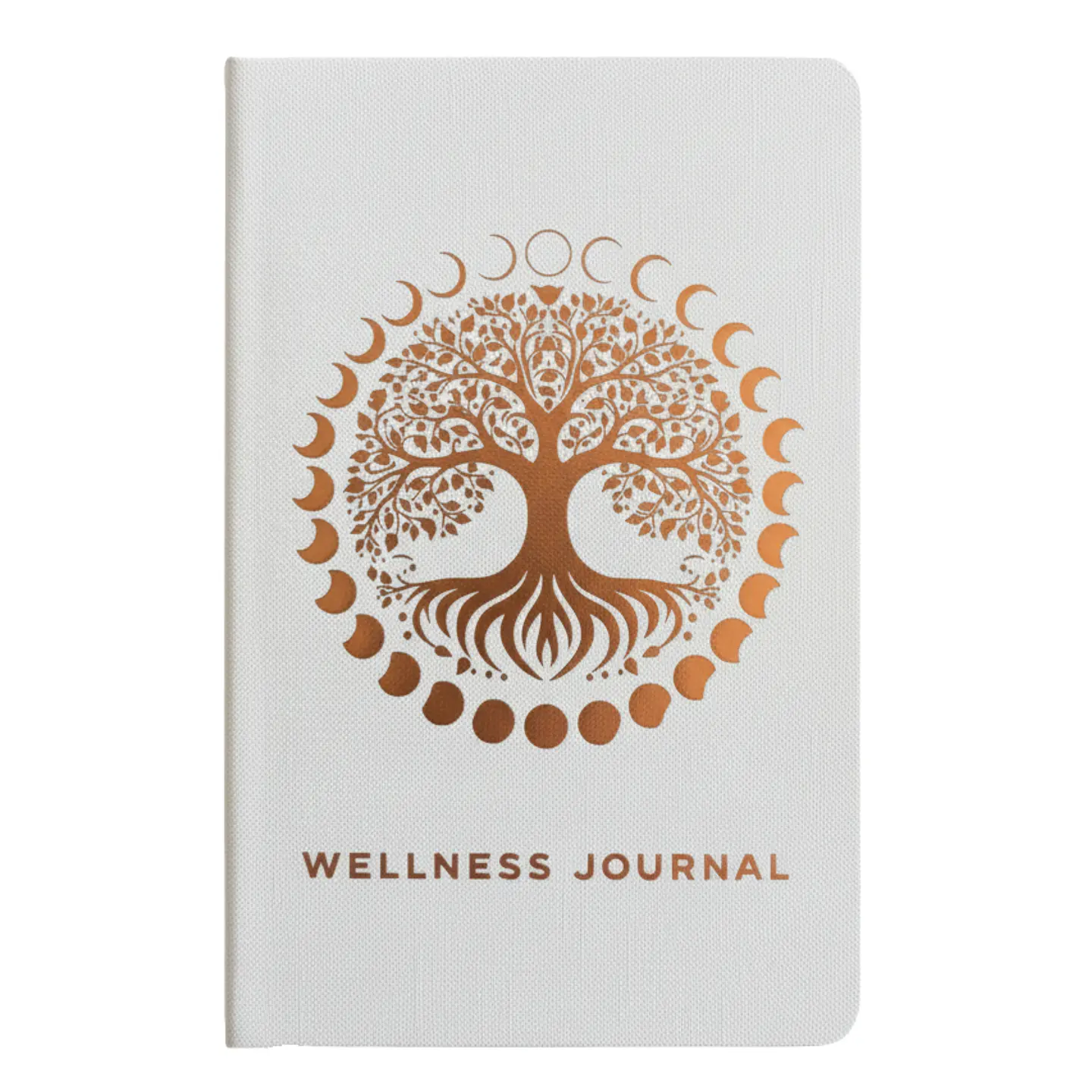 Caderno de Bem-Estar Branco com Capa Rígida e Árvore da Vida em Ouro Rosa – 120 Páginas 1
