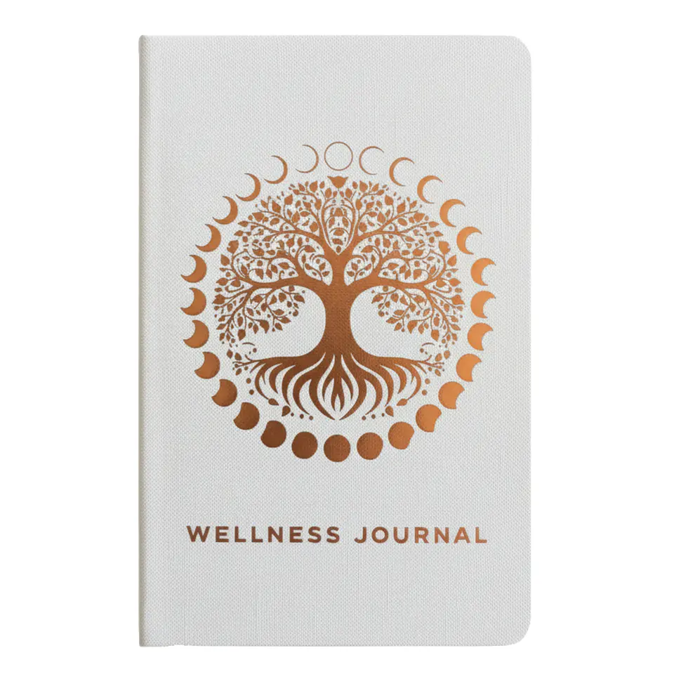 Caderno de Bem-Estar Branco com Capa Rígida e Árvore da Vida em Ouro Rosa – 120 Páginas 1