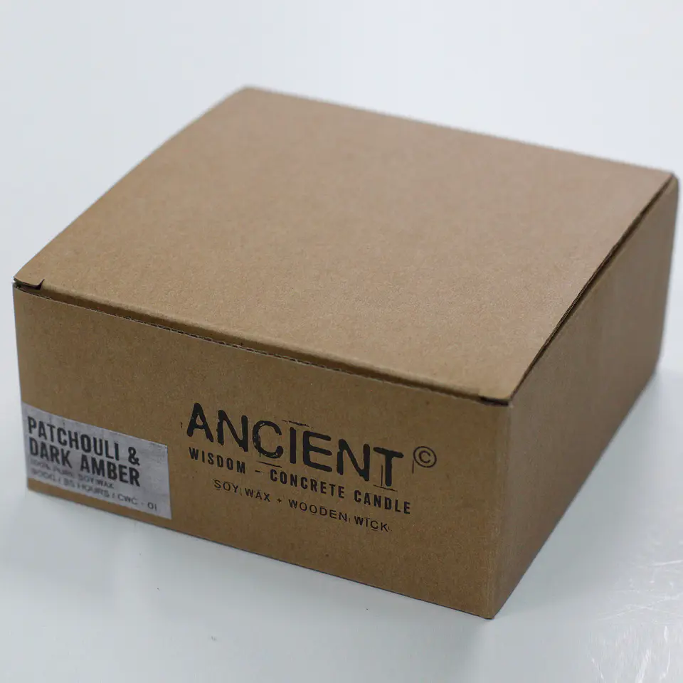 Vela Perfumada Redonda em Recipiente de Concreto com Pavio de Madeira – Patchouli e Âmbar Escuro 2