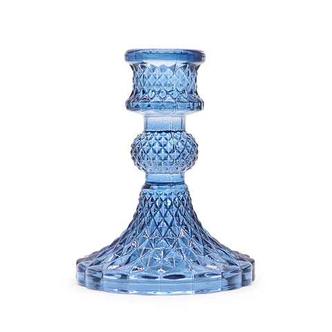 Castiçal de Jantar Vintage em Vidro Prensado Azul Royal