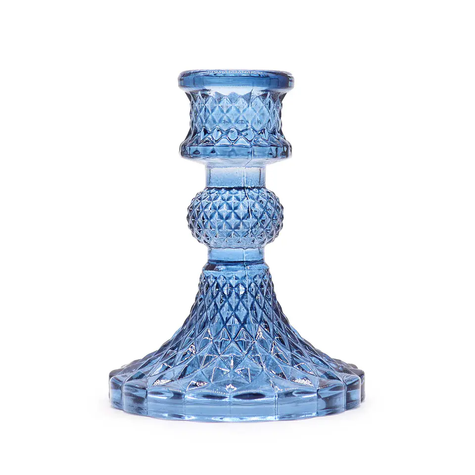 Castiçal de Jantar Vintage em Vidro Prensado Azul Royal 1